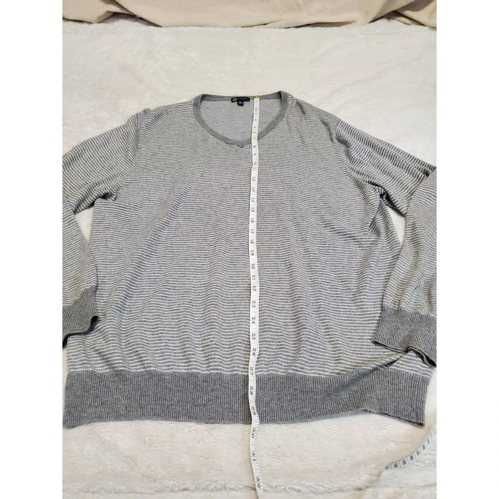 J. Crew Gray White Striped Cashmere Cotton Knit Sweater Men Large Casual Classic